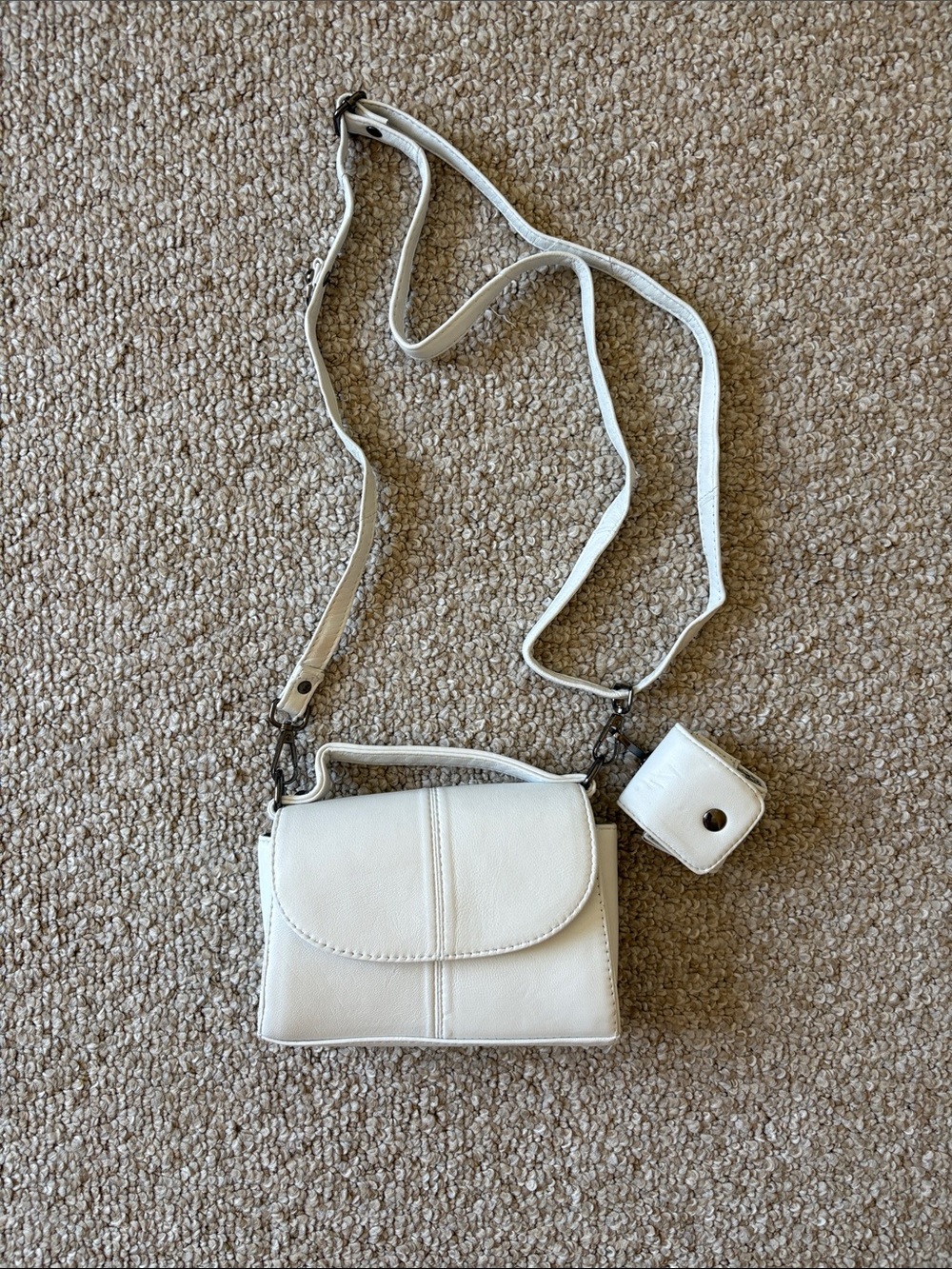 White Crossbody Shoulder Bag with Coin Pouch